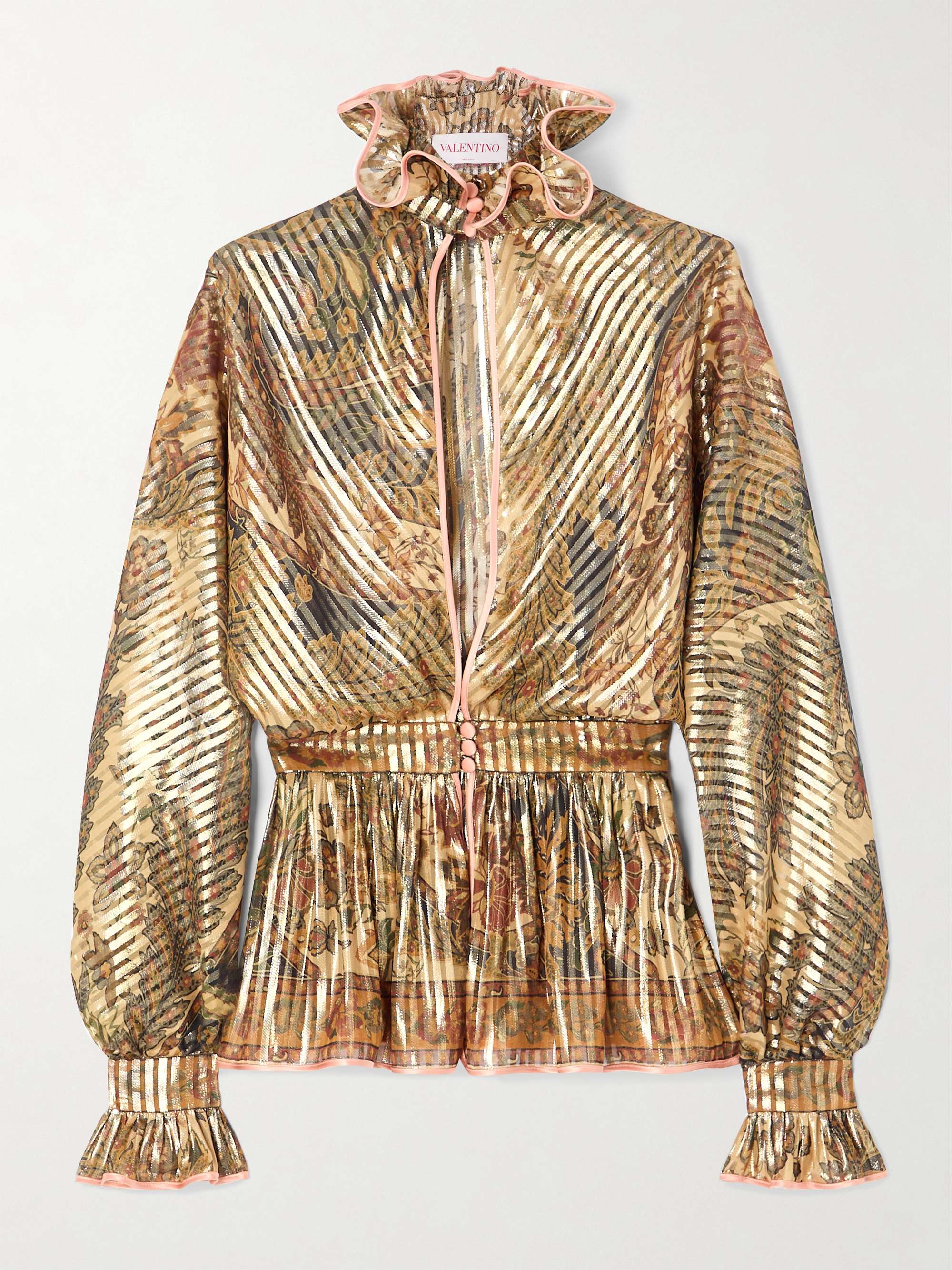 VALENTINO GARAVANI Satin-trimmed cutout ruffled metallic VALENTINO GARAVANI Satin-trimmed cutout ruffled metallic