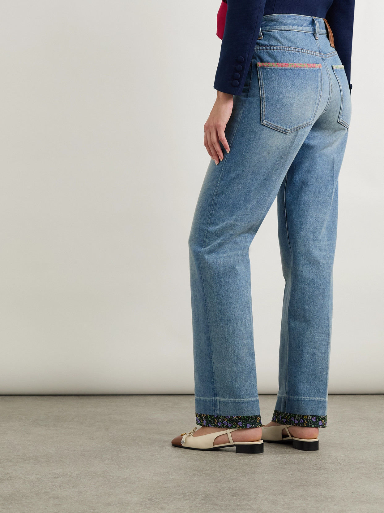 Valentino Straight-fit Denim Pants With Colorful Embellishments In Blue