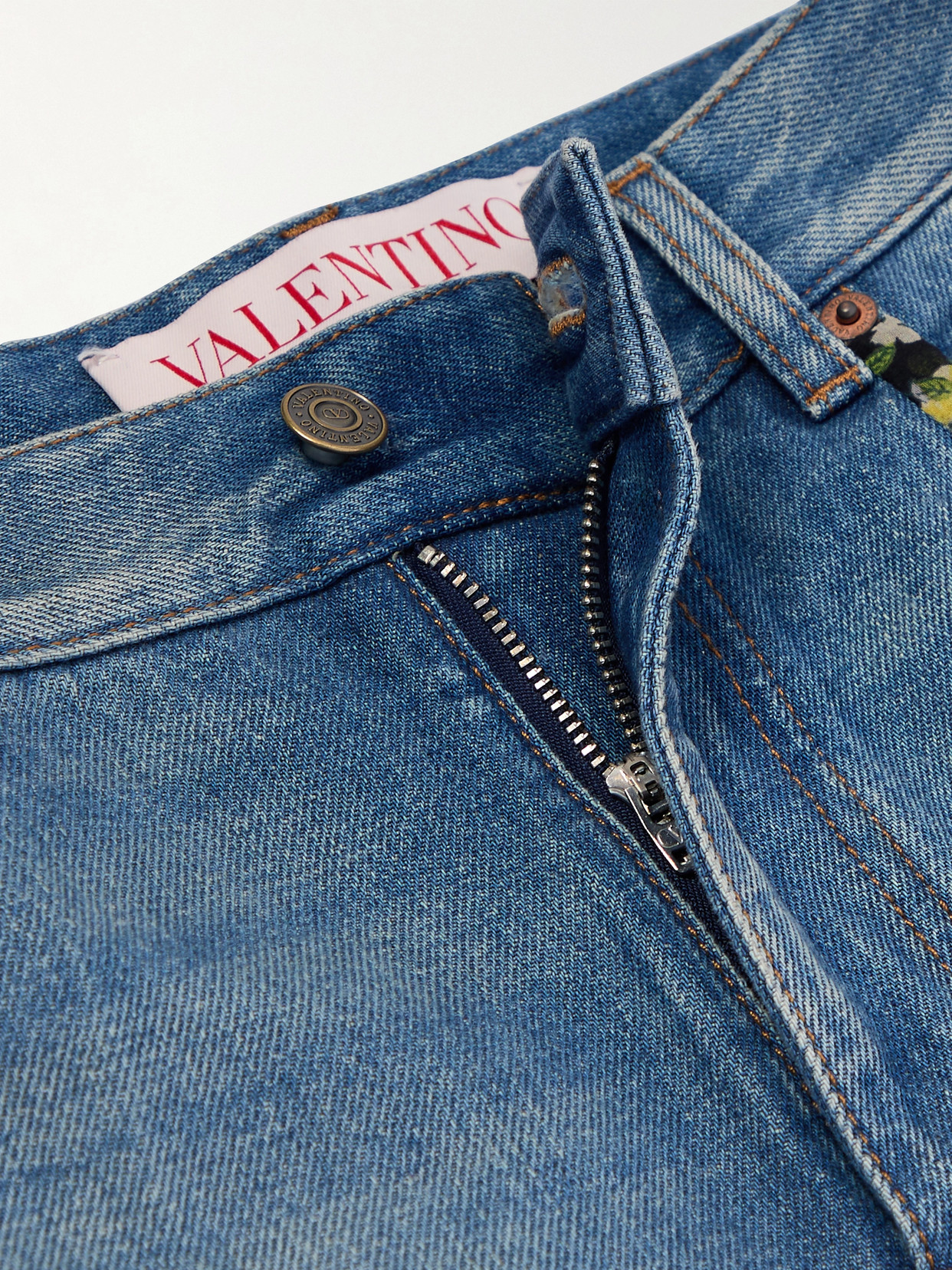 Valentino Straight-fit Denim Pants With Colorful Embellishments In Blue