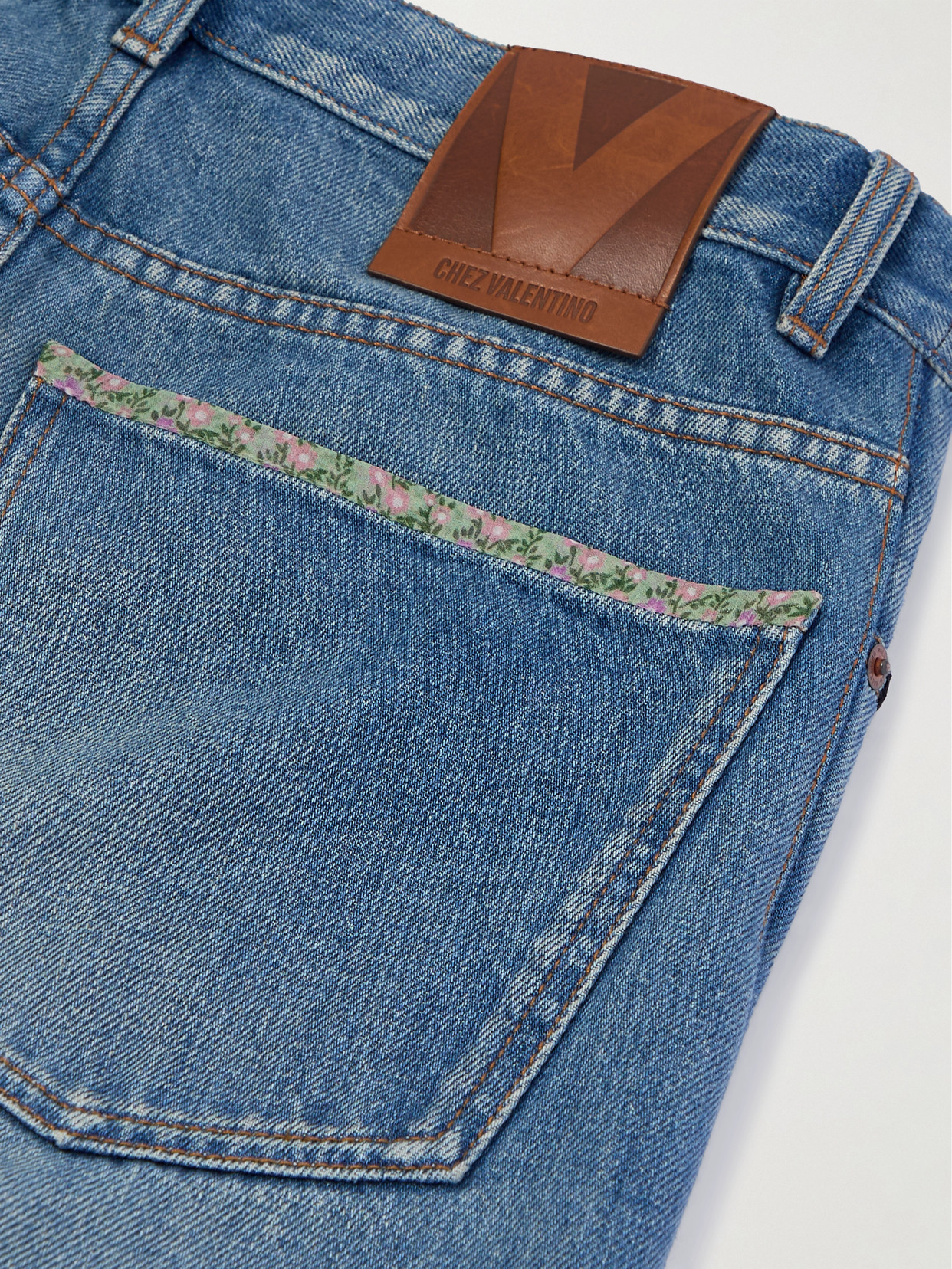 Garavani - Printed Chiffon-Trimmed High-Rise Straight-Leg Jeans