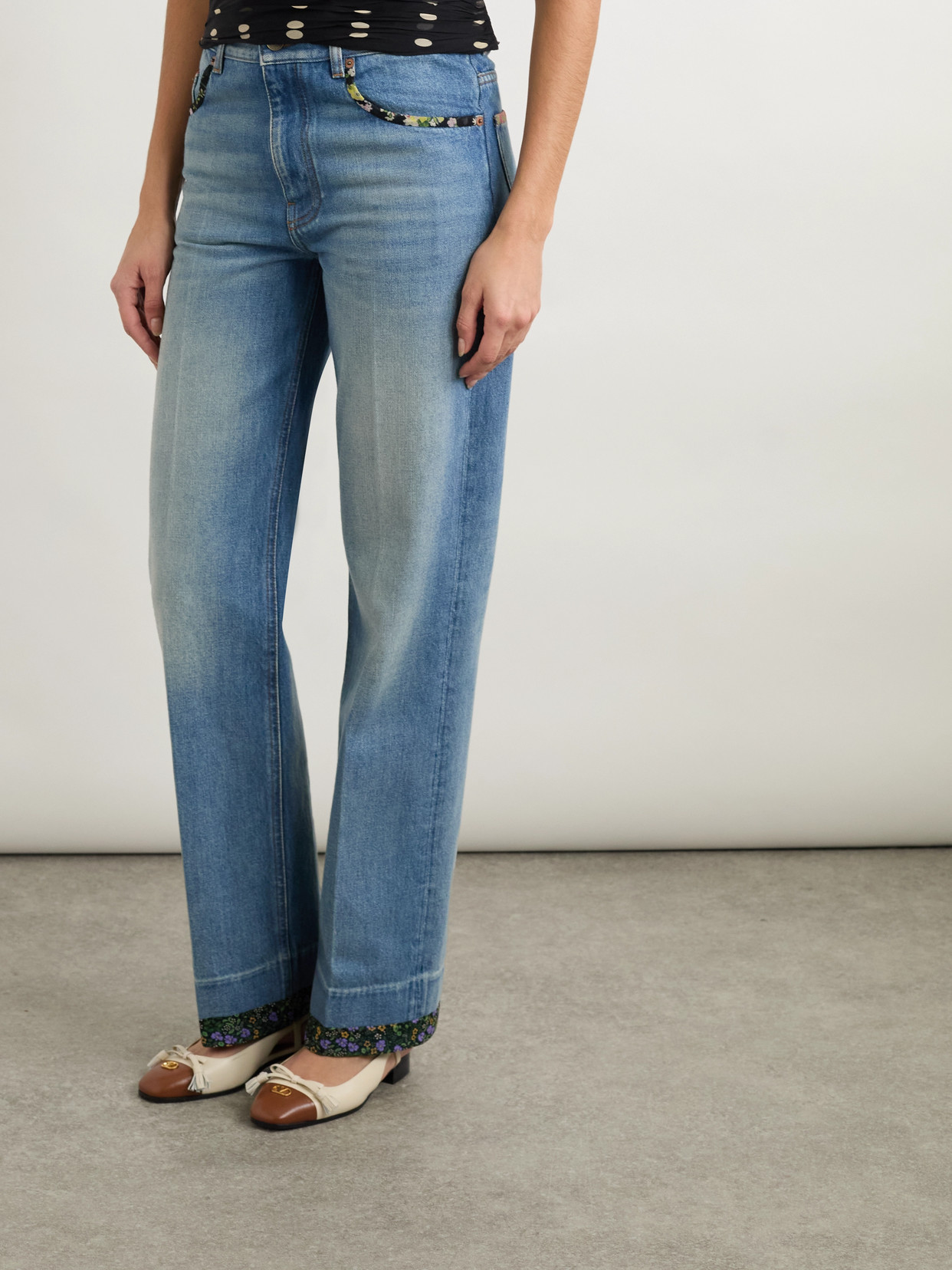 Valentino Straight-fit Denim Pants With Colorful Embellishments In Blue