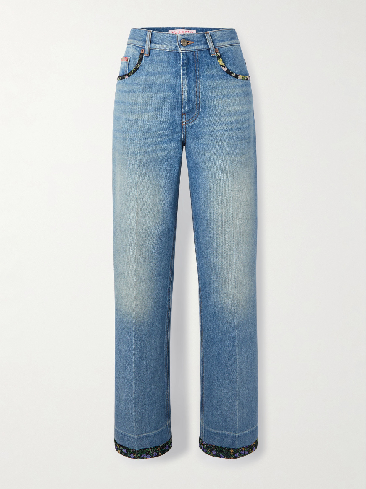 Valentino Straight-fit Denim Pants With Colorful Embellishments In Blue