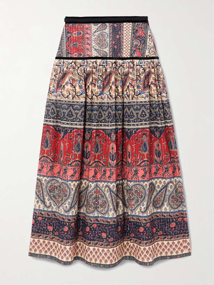 Valentino Garavani Printed Metallic Cotton-blend Midi Skirt