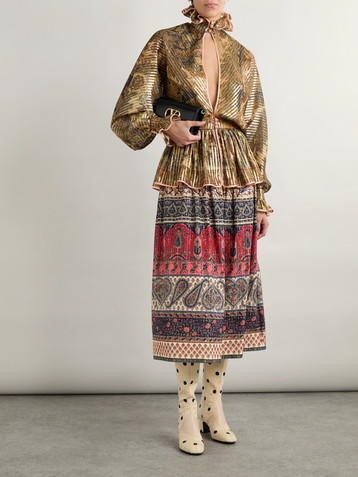 Valentino Garavani Printed metallic cotton-blend midi skirt