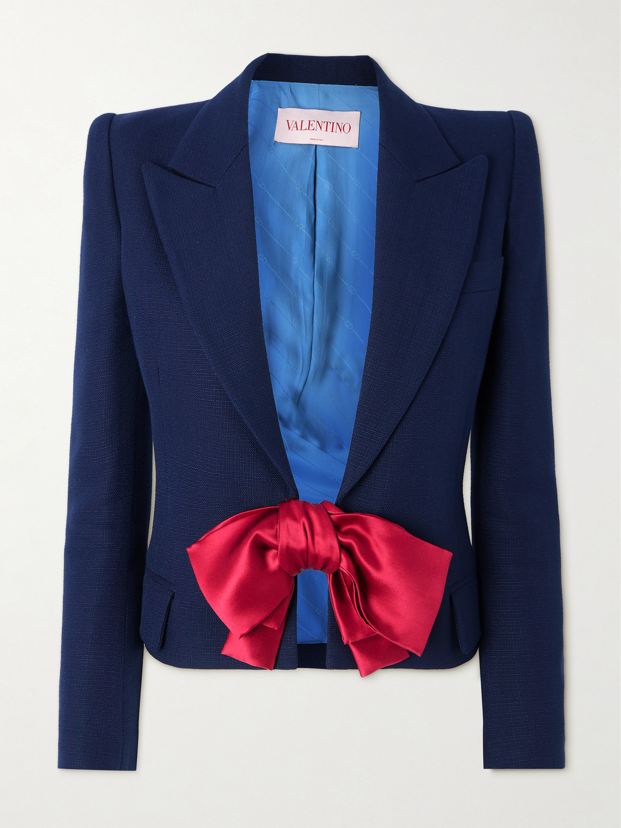 Valentino Tailored Bow-detail Jacket Crafted From Lightweight Viscose In Blue