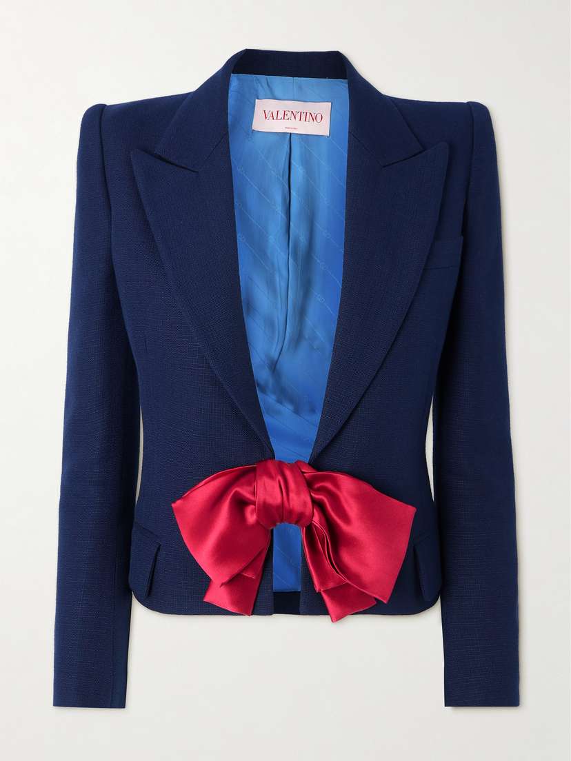 Valentino Garavani Cropped Satin-trimmed Woven Blazer