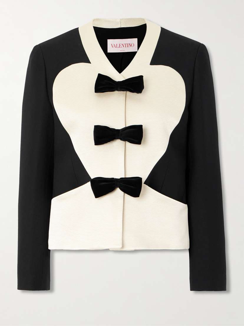 Valentino Garavani Bow-embellished Ribbed Cotton-blend And Wool And Silk-blend Crepe Jacket