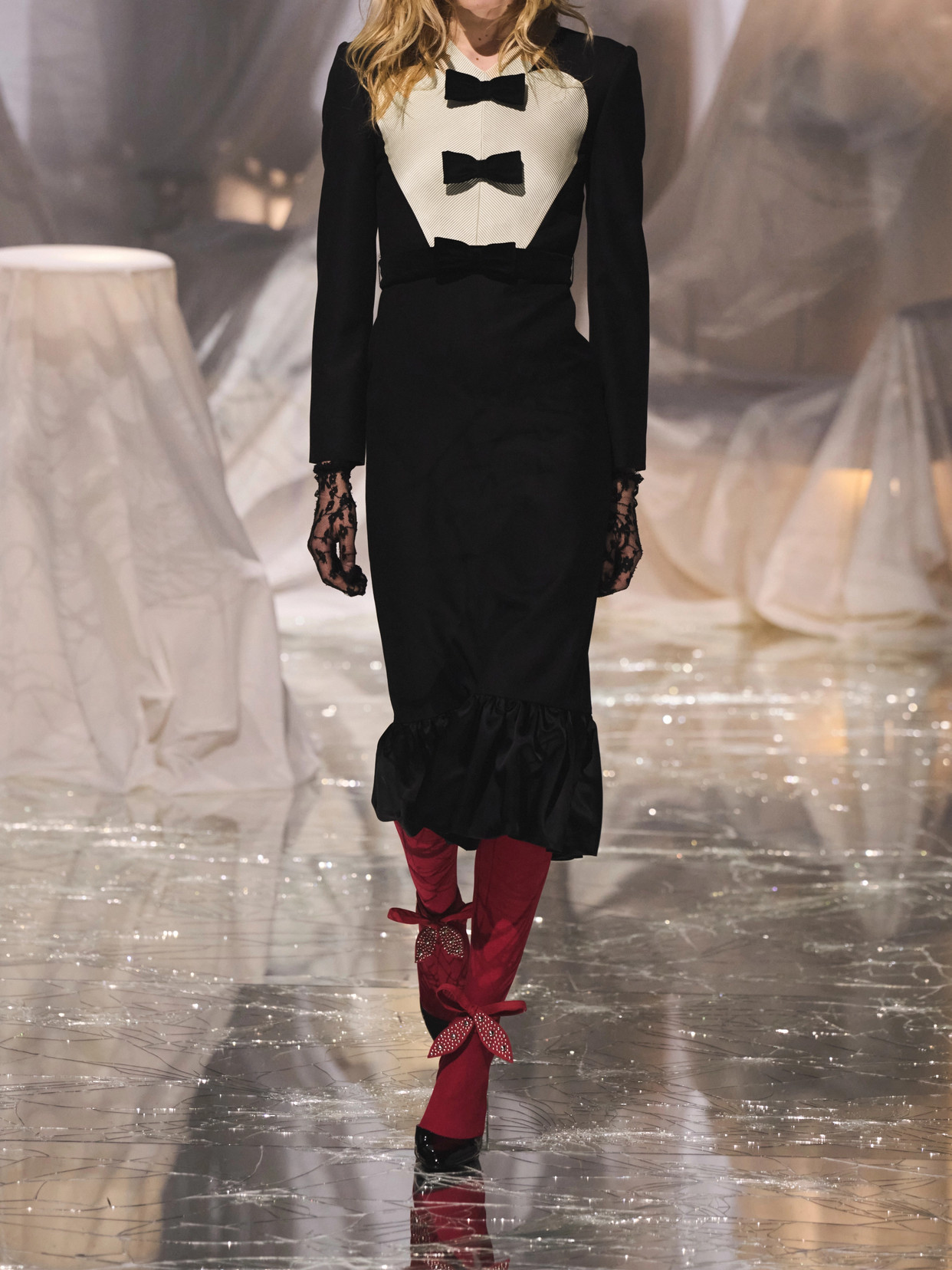 Shop Valentino Belted Bow-embellished Velvet And Ottoman-trimmed Wool Midi Dress In Black