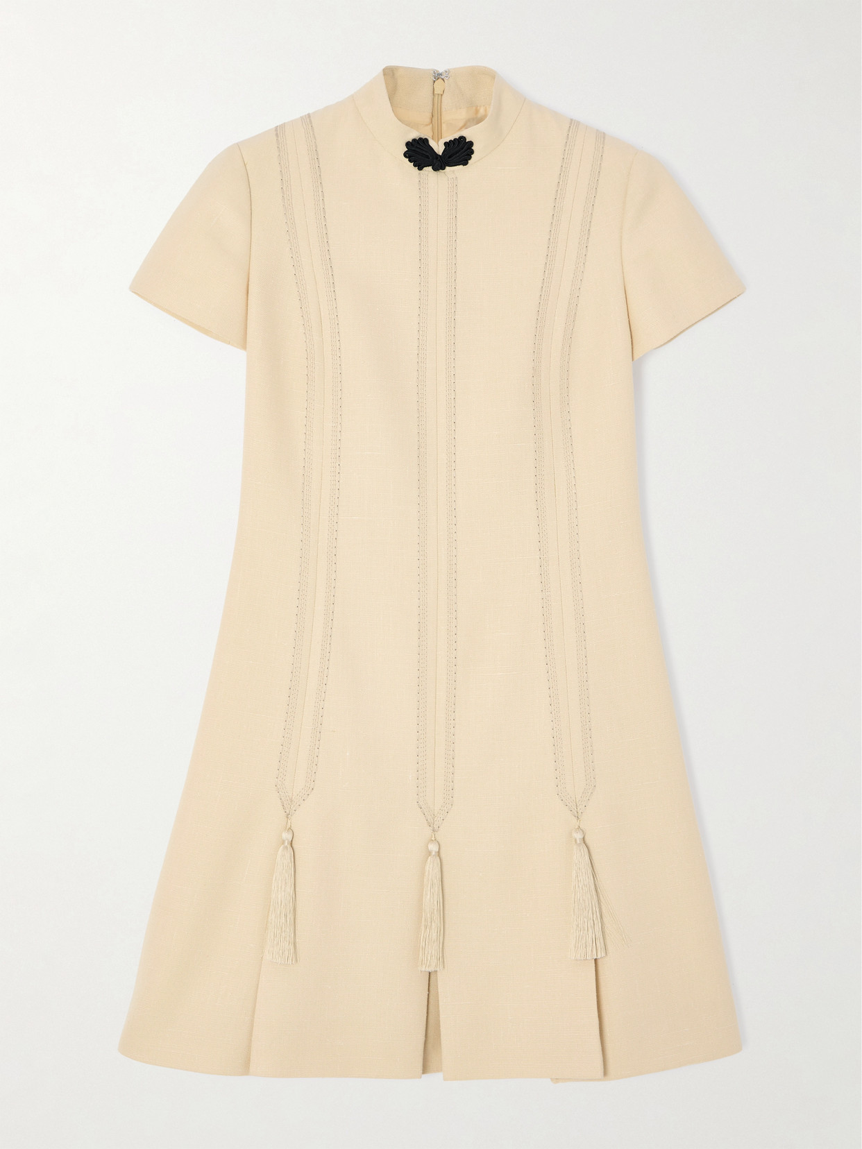Valentino Tasseled Embroidered Woven Mini Dress In Orange