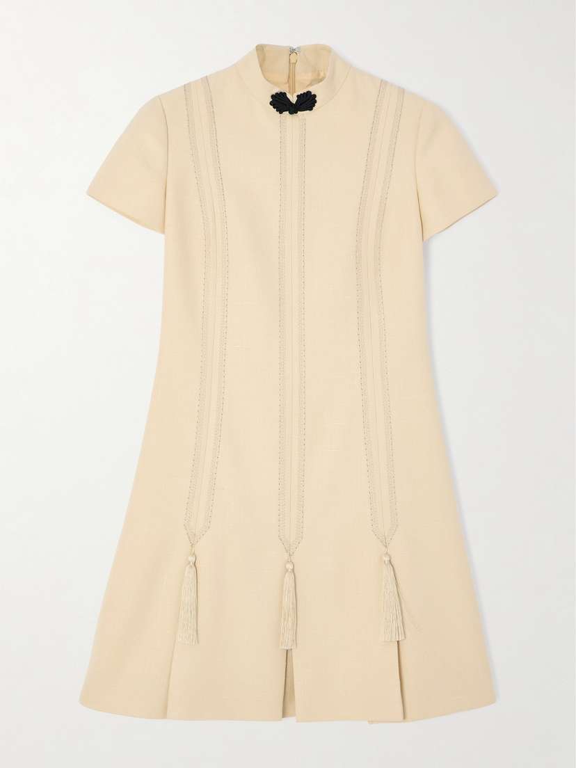 Valentino Garavani Tasseled Embroidered Woven Mini Dress