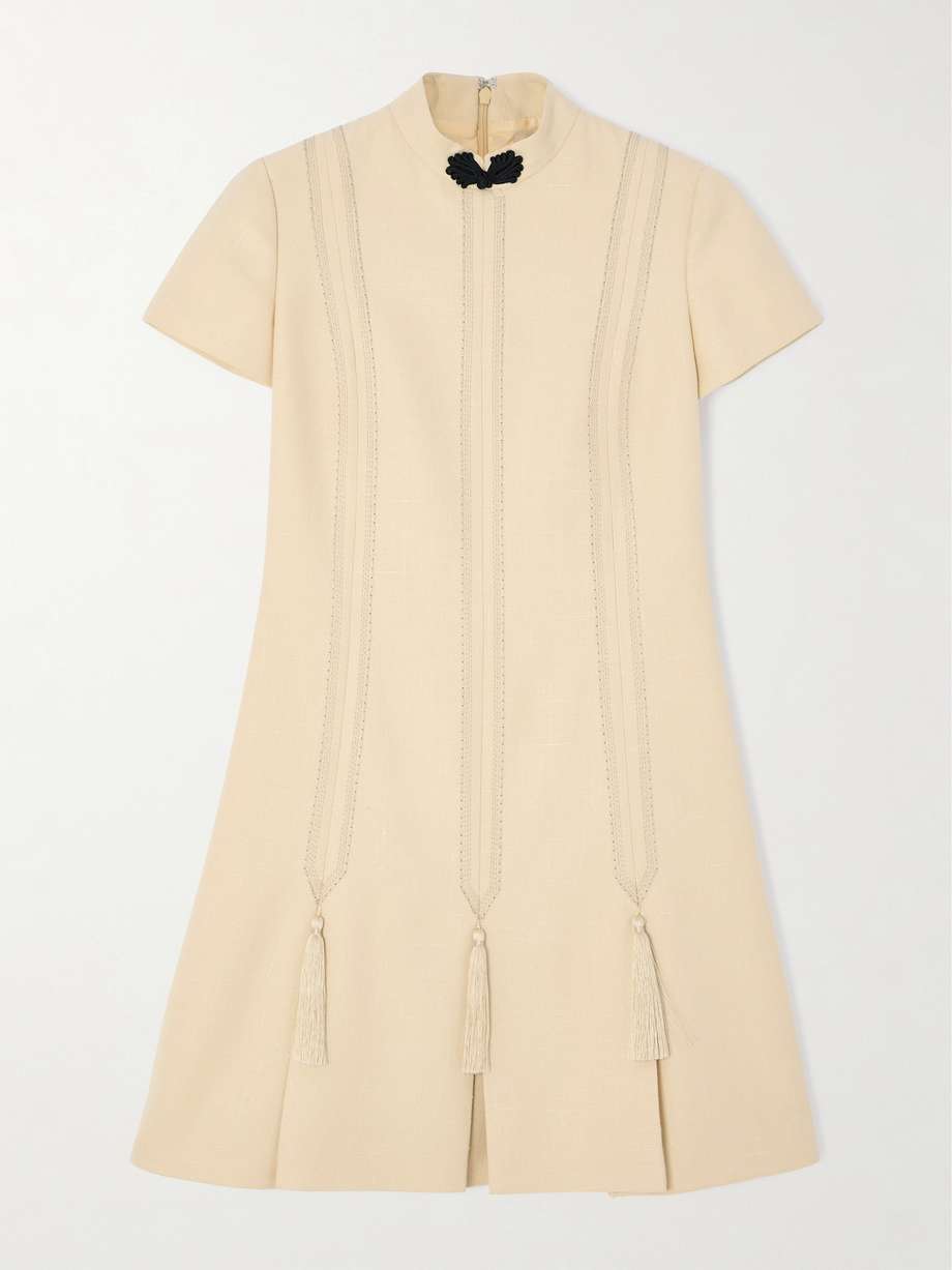 tasseled embroidered woven mini dress