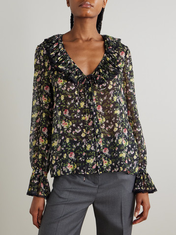 Valentino Garavani Ruffled printed silk-chiffon blouse