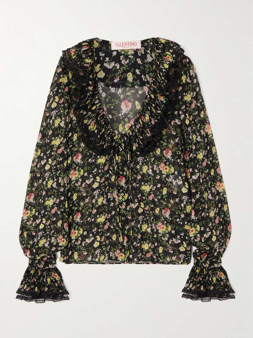Valentino Garavani Ruffled Printed Silk-chiffon Blouse