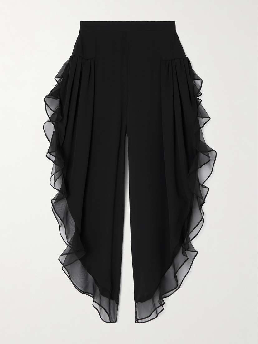 Valentino Garavani Asymmetric Ruffled Silk-chiffon Wide-leg Pants