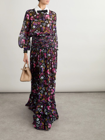 Valentino Garavani Broderie anglaise-trimmed smocked floral-print silk-georgette maxi dress