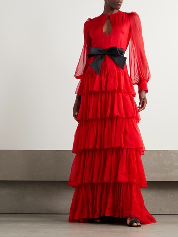 Valentino Garavani Bow-detailed ruffled silk-chiffon gown