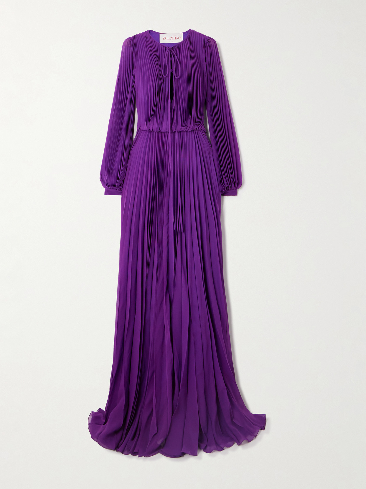 Valentino Pleated Silk-crepe Gown In Purple
