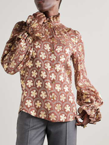Valentino Garavani Ruffled metallic silk-blend jacquard blouse