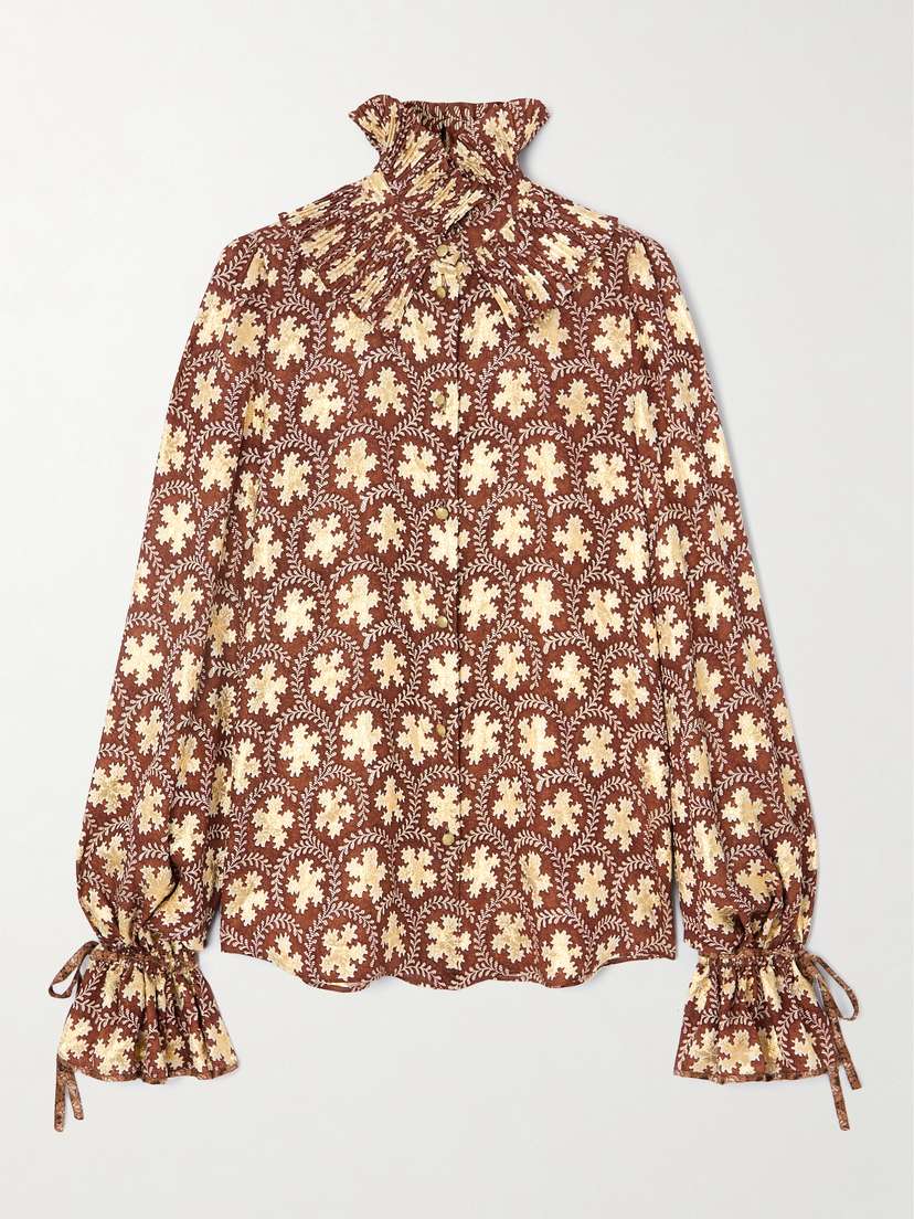 Valentino Garavani Ruffled Metallic Silk-blend Jacquard Blouse