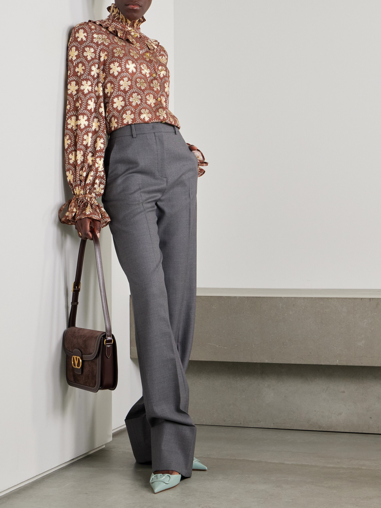 Garavani - Ruffled Metallic Silk-Blend Blouse