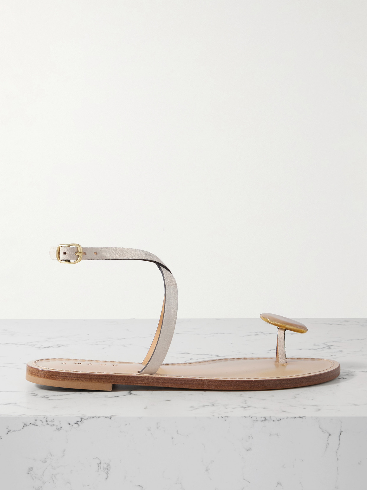 Amanu The Kigali Embellished Suede Sandals In Neutrals