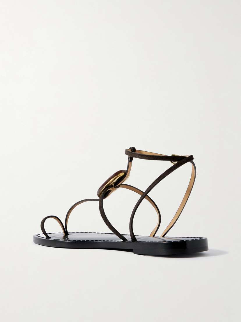 AMANU The Cairo Embellished Suede Sandals - side view in Brown