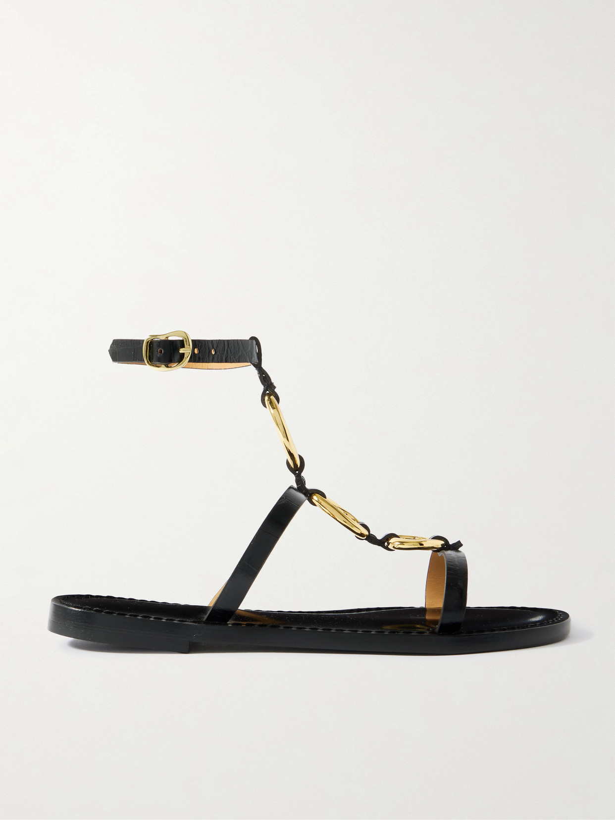 Amanu The Bazaruto Embellished Croc-effect Leather Sandals In Black