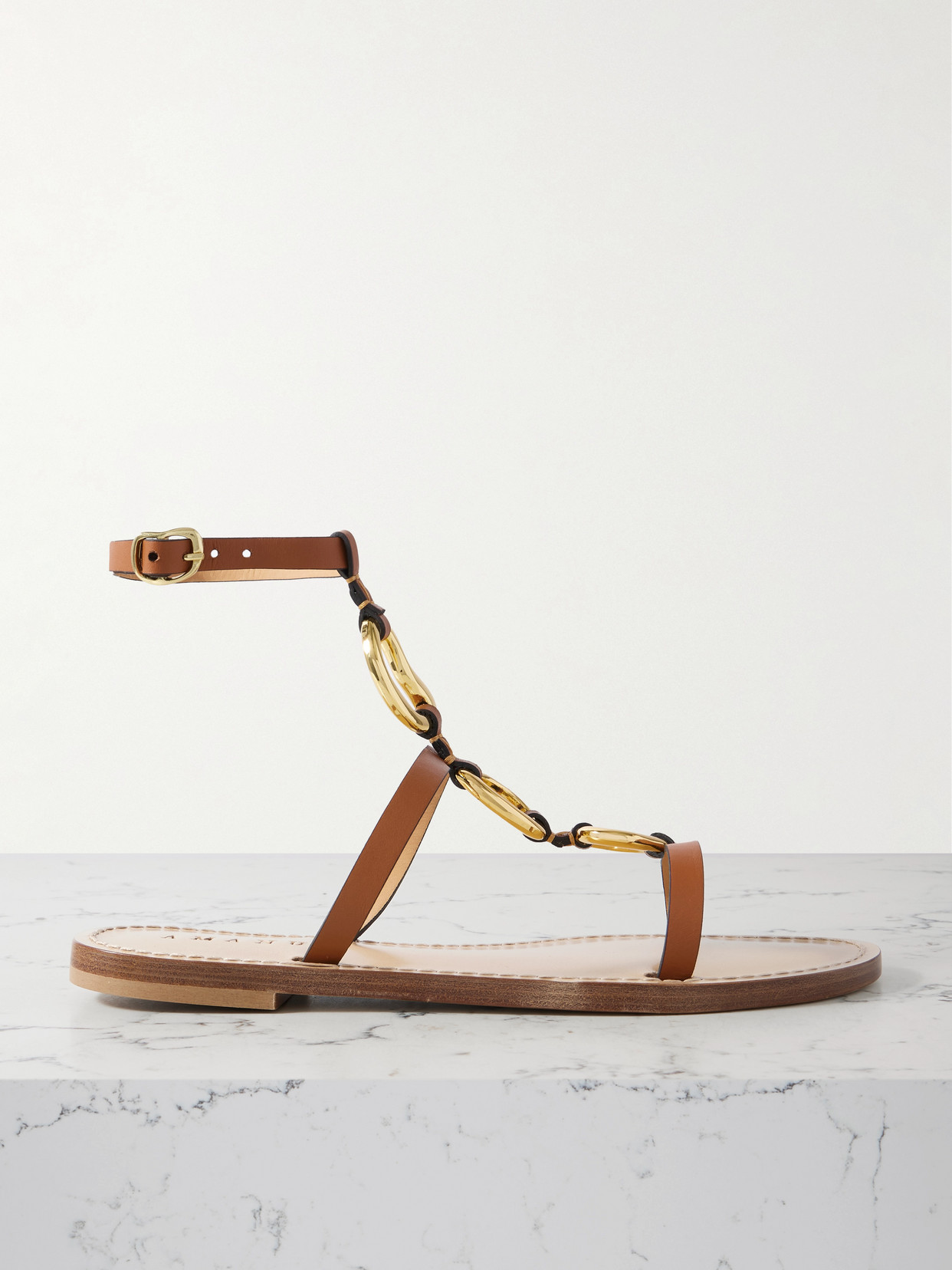 Amanu The Bazaruto Embellished Leather Sandals In Brown