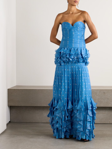 Valentino Garavani Strapless pleated ruffled polka-dot silk-chiffon gown