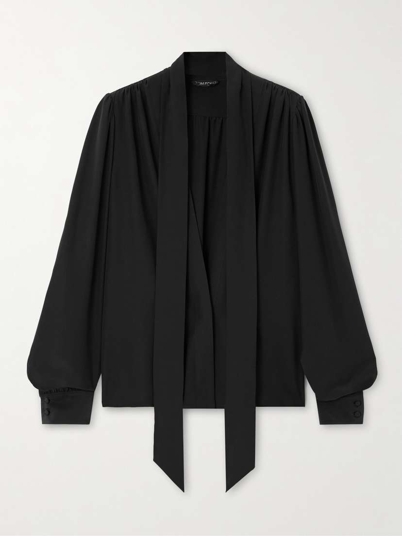Tom Ford Scarf-detailed Silk-crepe De Chine Blouse