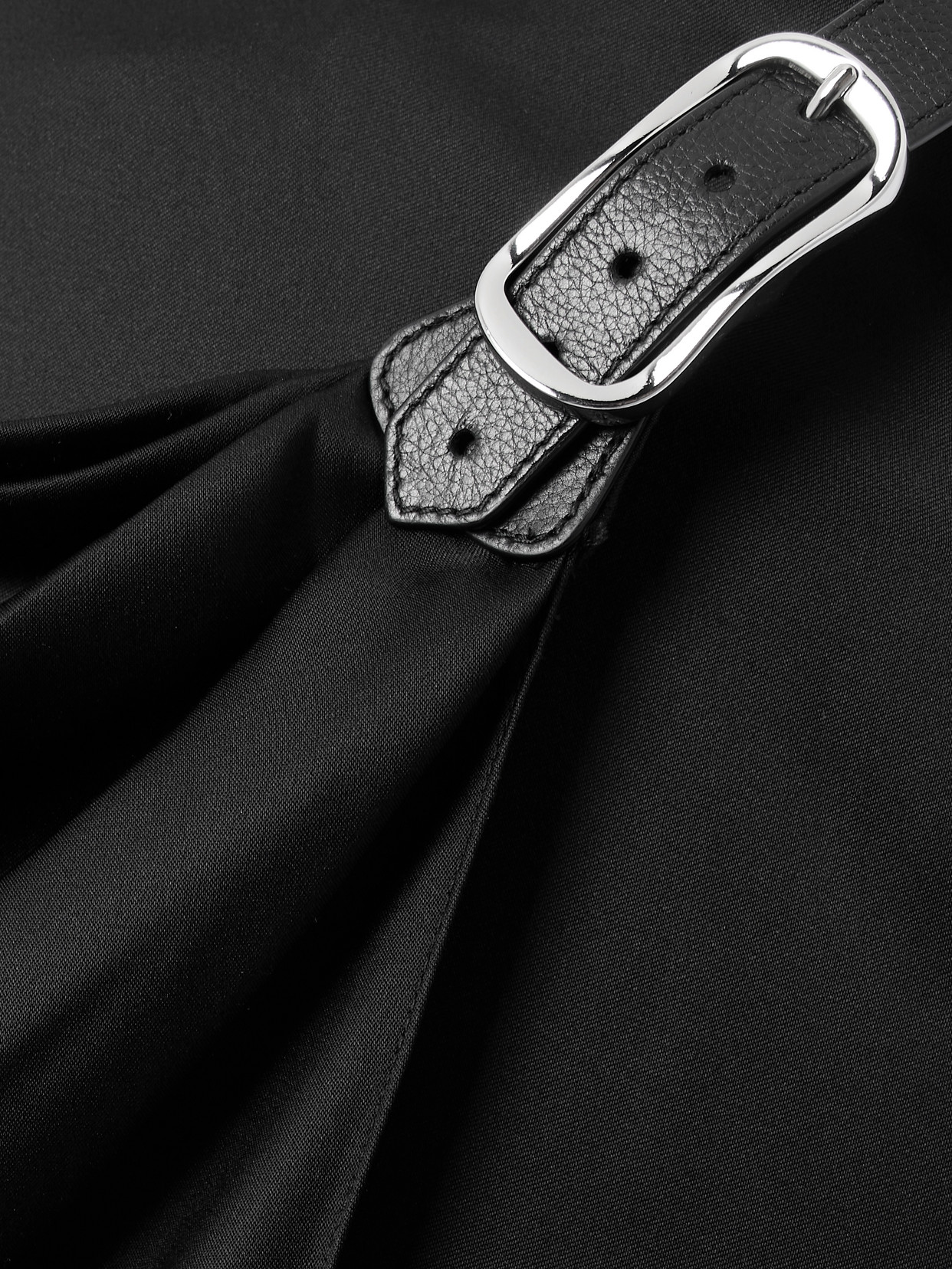 Leather-Trimmed Silk-Satin Maxi