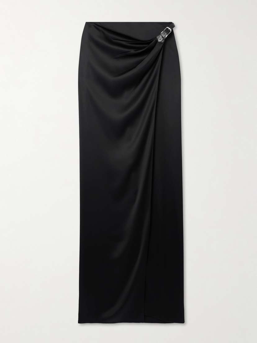 Tom Ford Leather-trimmed Silk-satin Maxi Skirt
