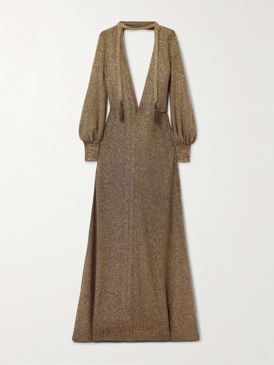 embellished metallic jersey maxi dress