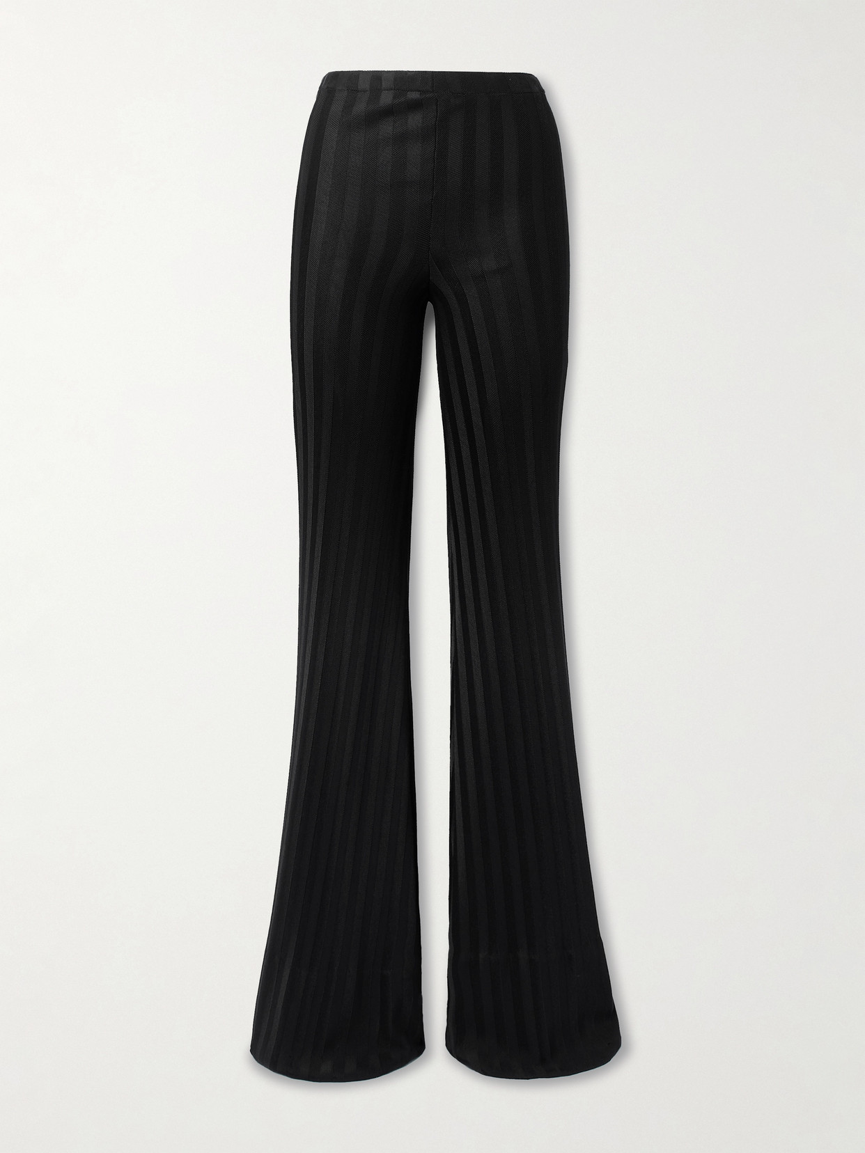 Tom Ford Striped Herringbone Jersey Flared Pants In Black
