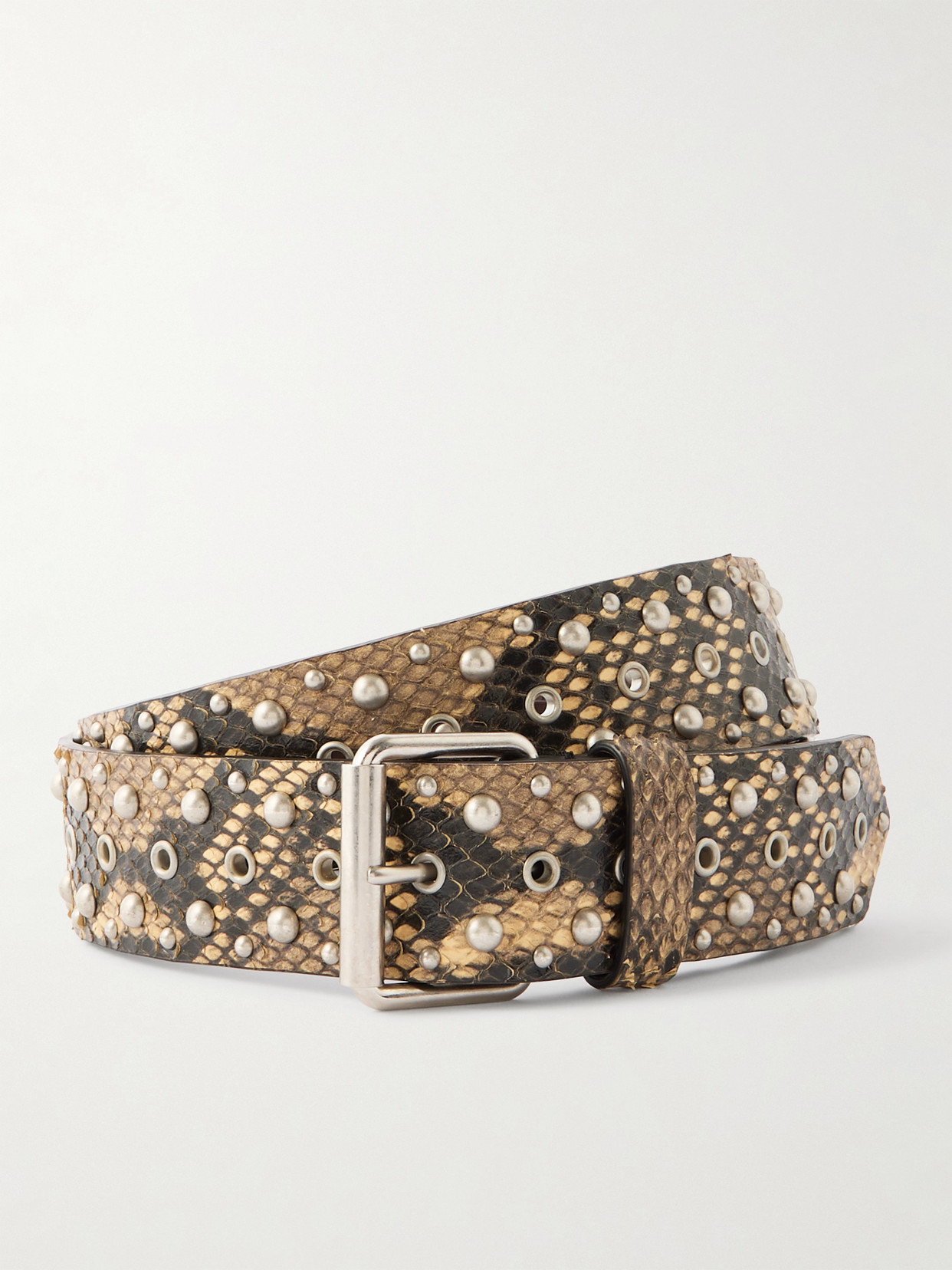 Dries Van Noten Studded Snake-effect Leather Belt In Animal Print