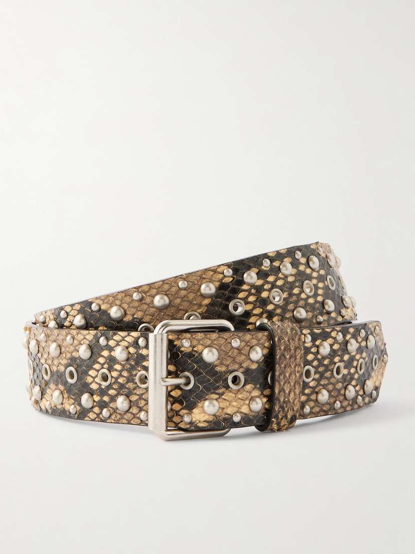 Dries Van Noten Studded Snake-effect Leather Belt