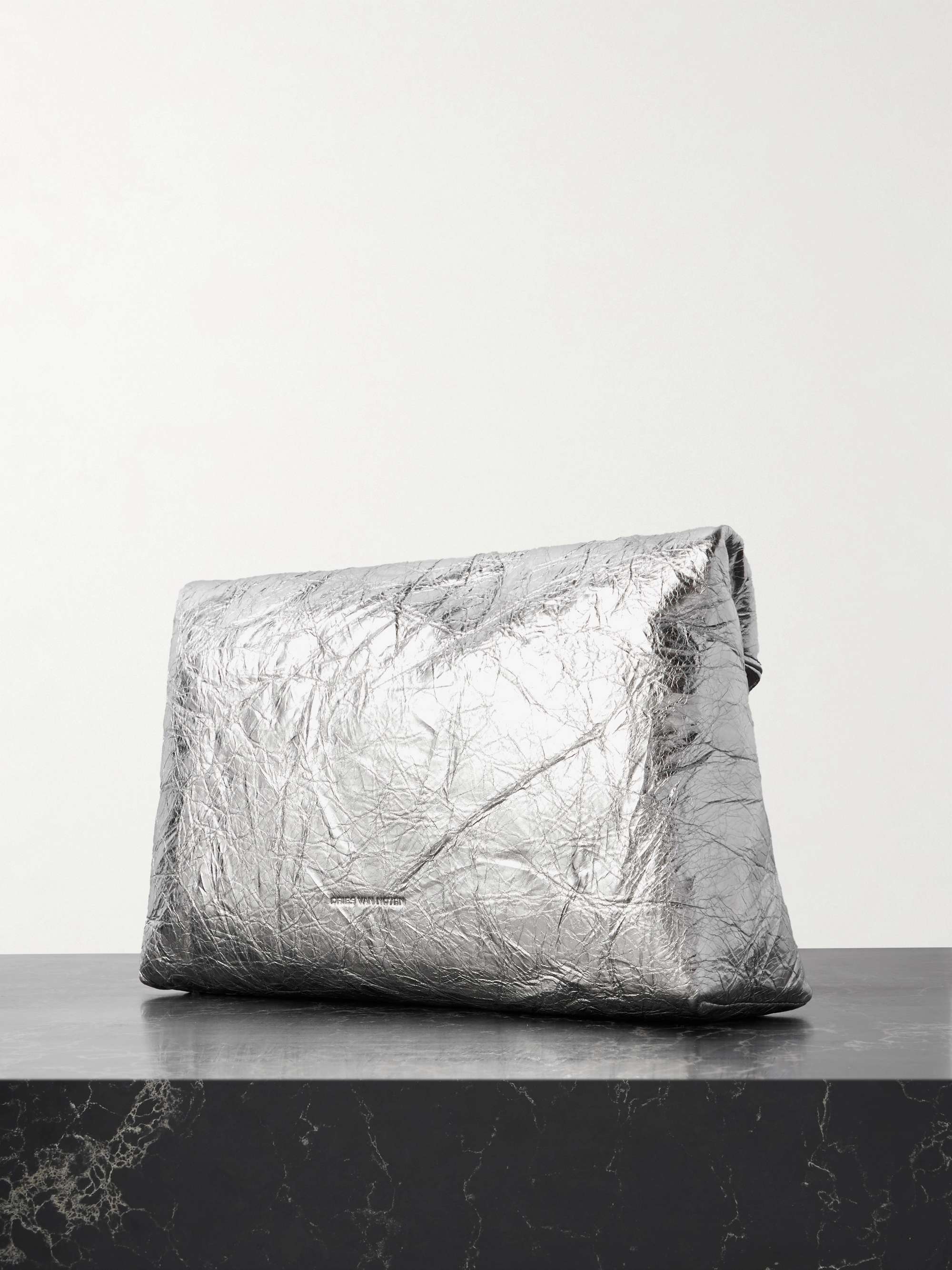 DRIES VAN NOTEN Metallic textured-leather clutch | NET-A-PORTER