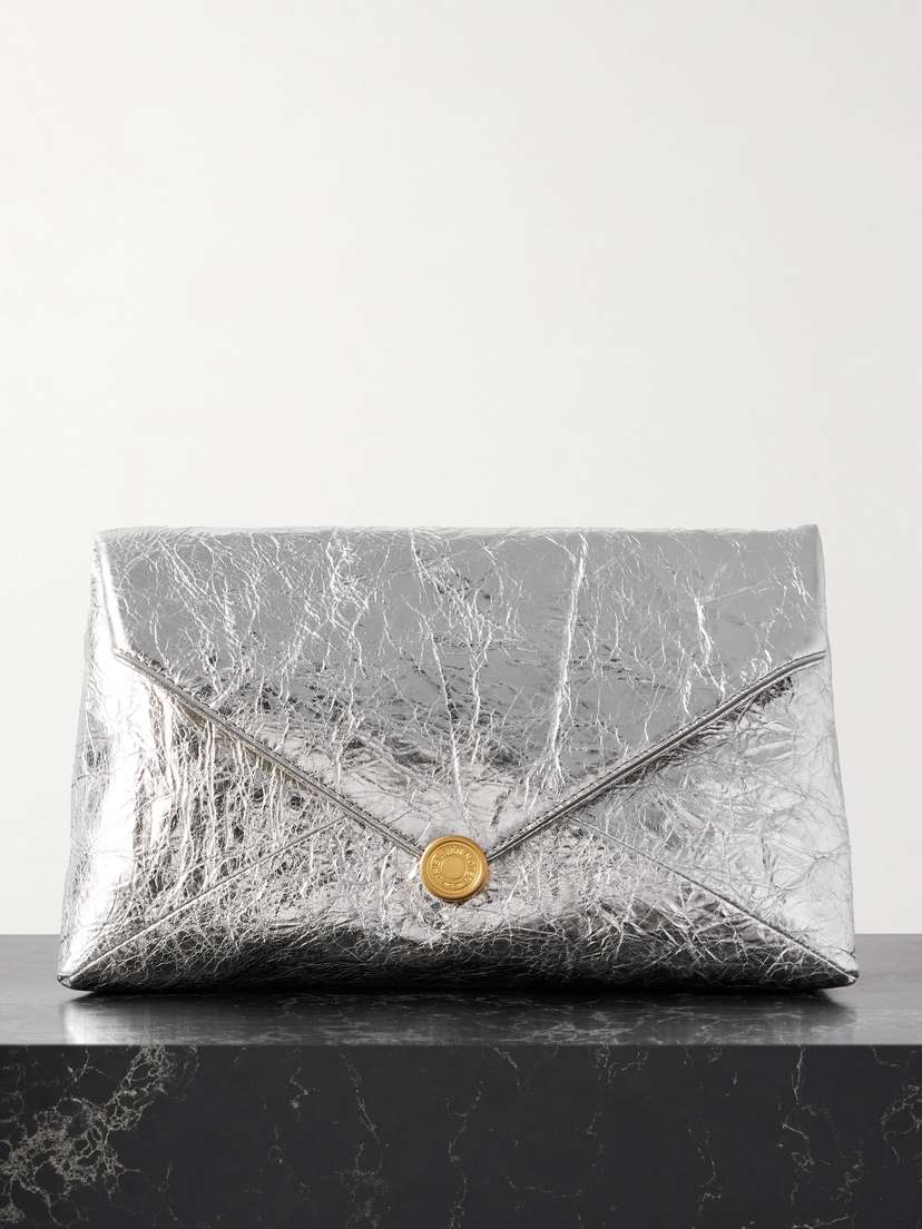 Dries Van Noten Metallic Textured-leather Clutch