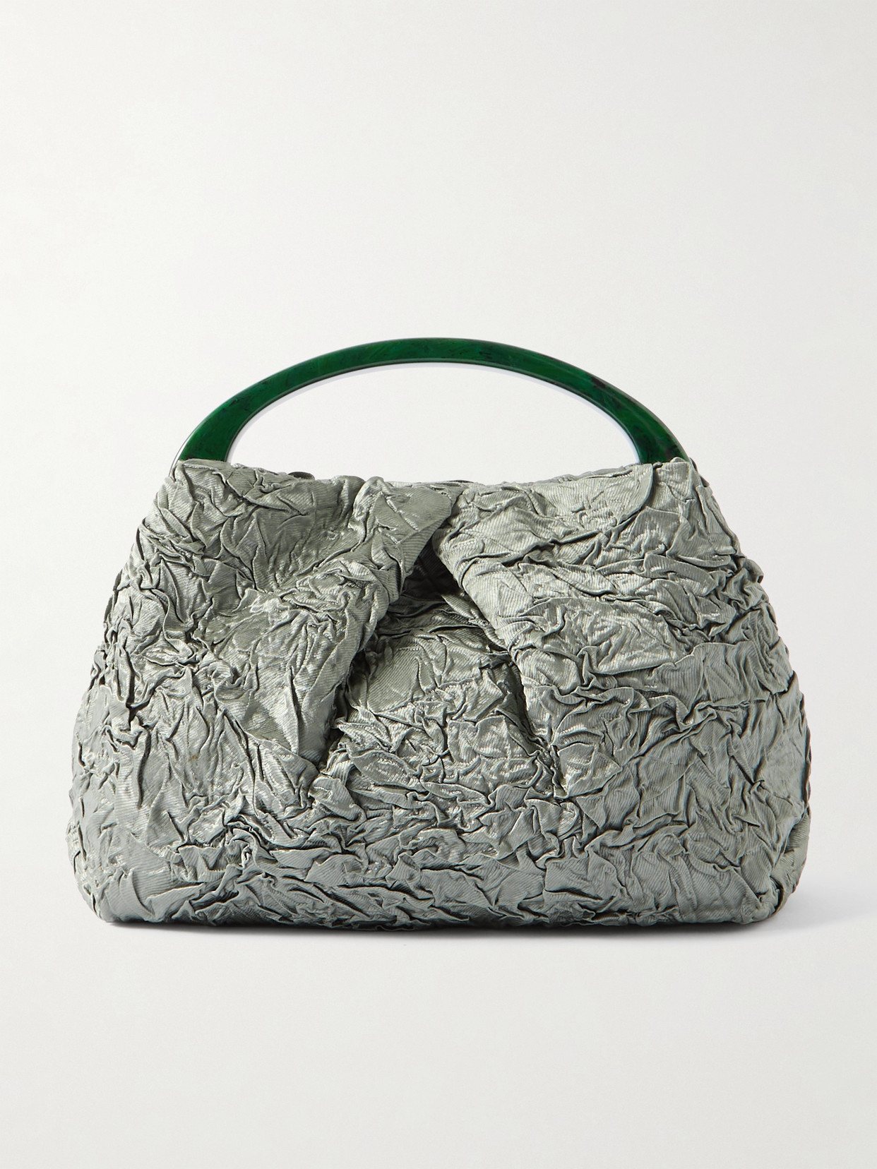 Dries Van Noten Gathered Crushed-plissé Tote In Green