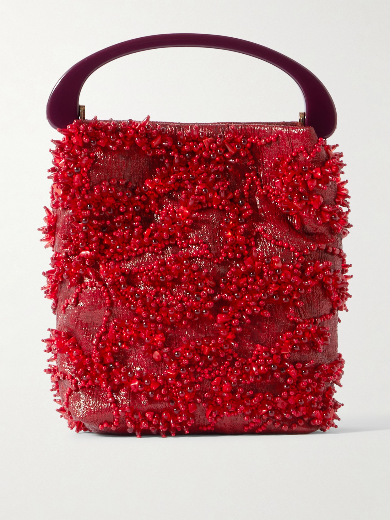 Dries Van Noten Bead-embellished Metallic Jacquard Shoulder Bag In Red
