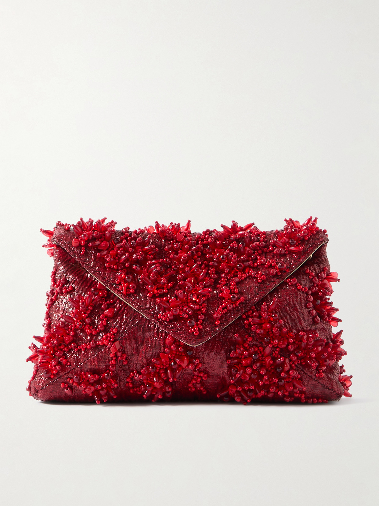 Dries Van Noten Embellished Metallic Jacquard Clutch In Red