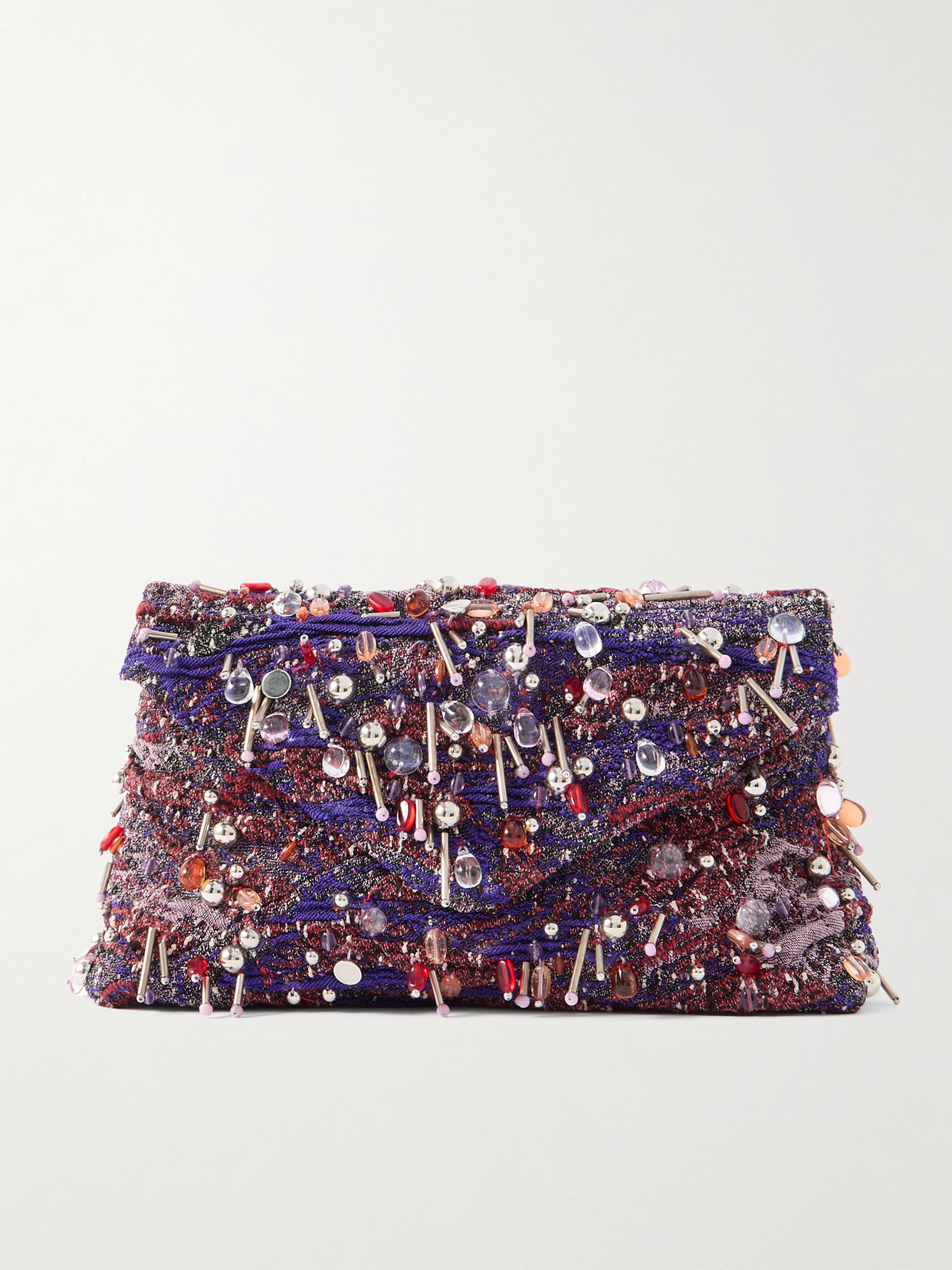 Dries Van Noten Embellished Metallic Jacquard Clutch In Blue