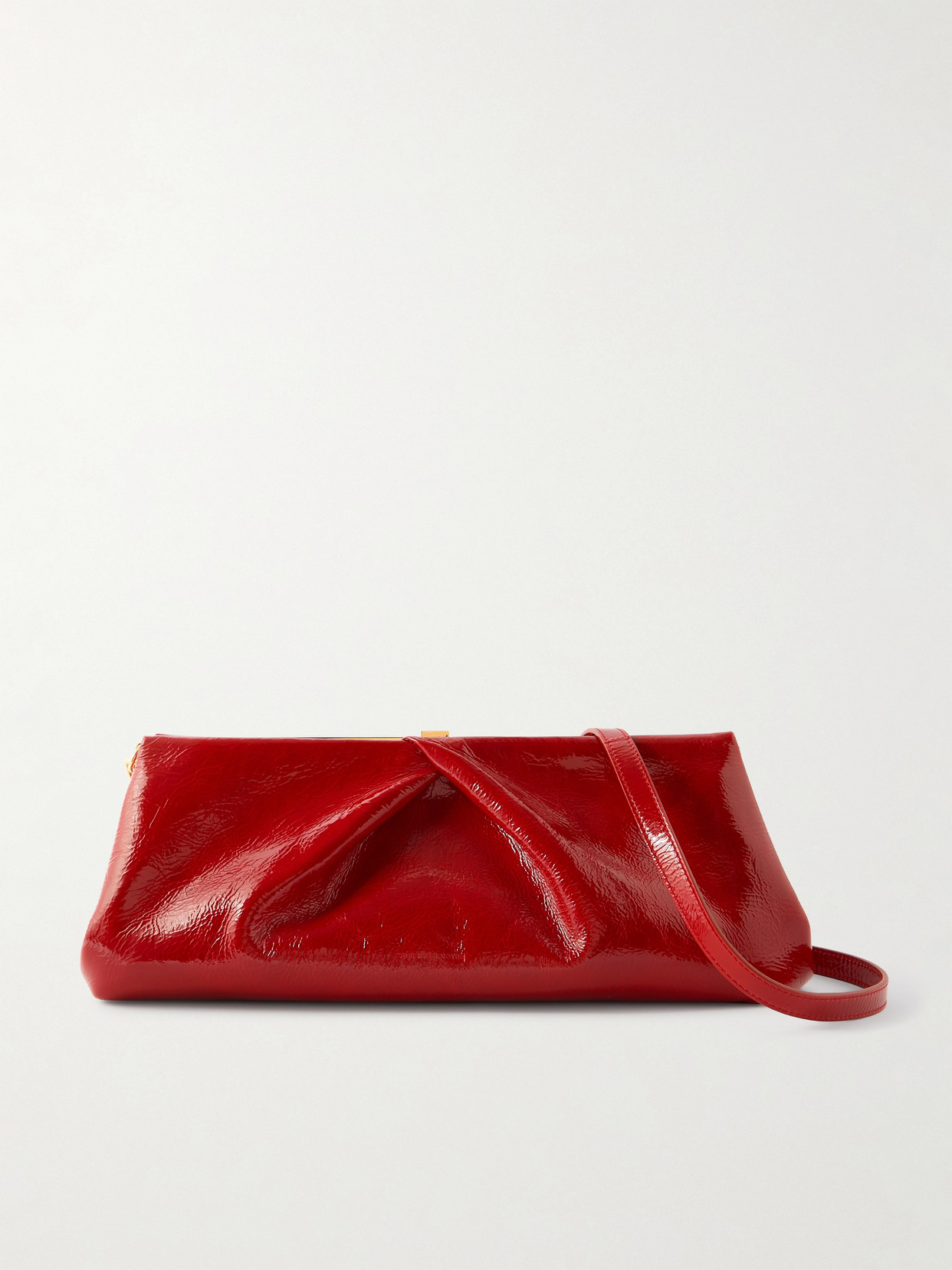 Dries Van Noten Crinkled Patent-leather Clutch In Red