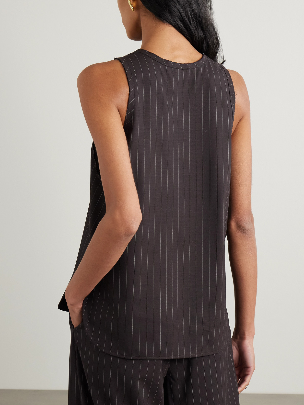 St Agni Distressed Pinstriped Wool-blend Tank In Brown