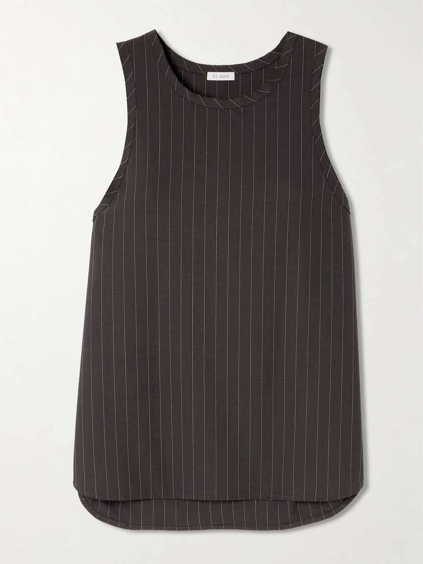 St. Agni Distressed Pinstriped Wool-blend Tank