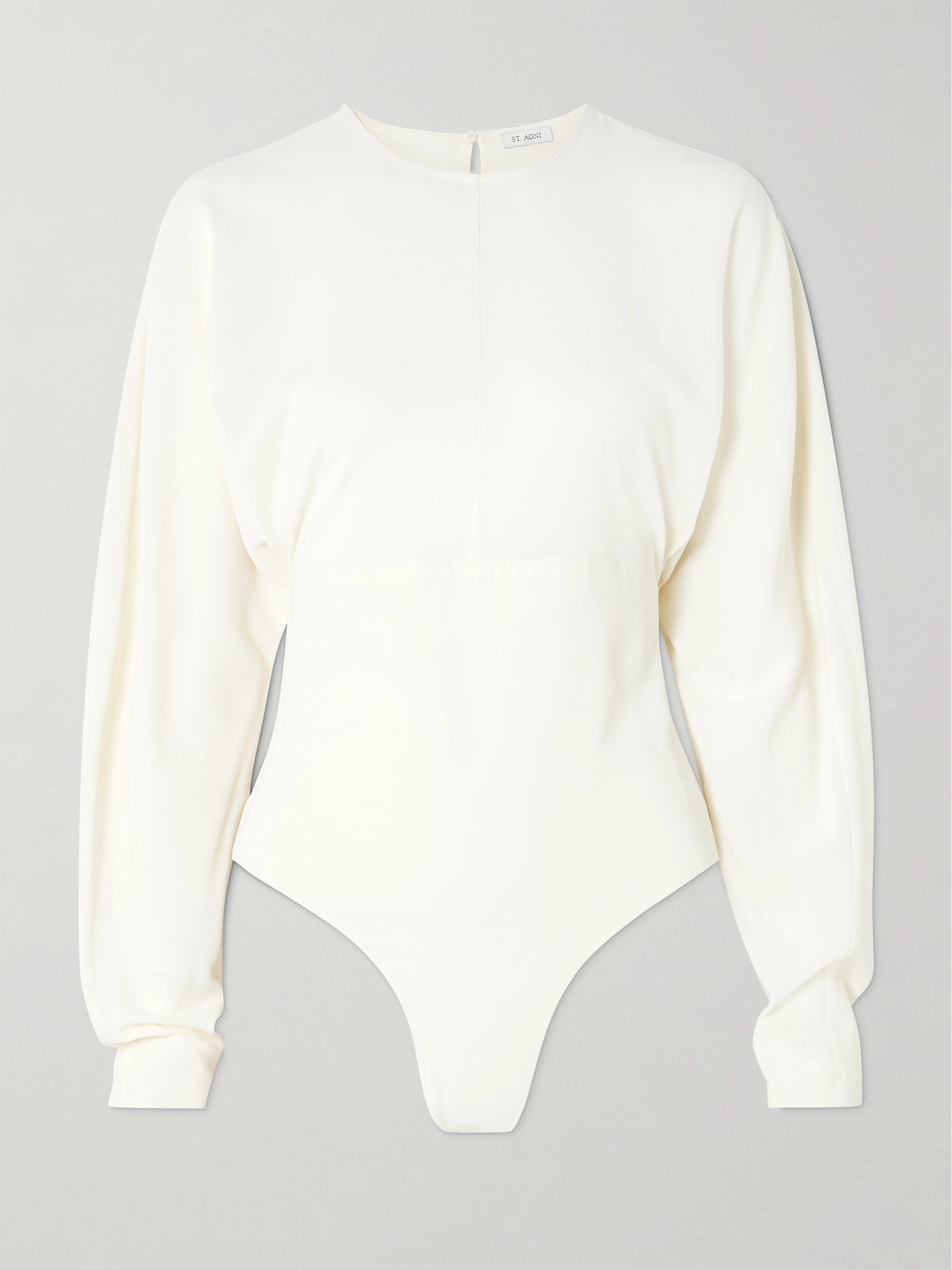 St Agni Gathered Stretch-crepe Bodysuit In Off-white