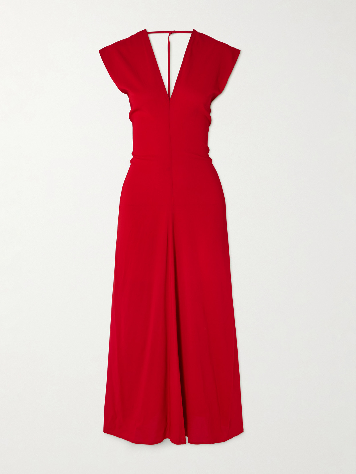 St Agni Plunge Draped Crepe Maxi Dress In Red