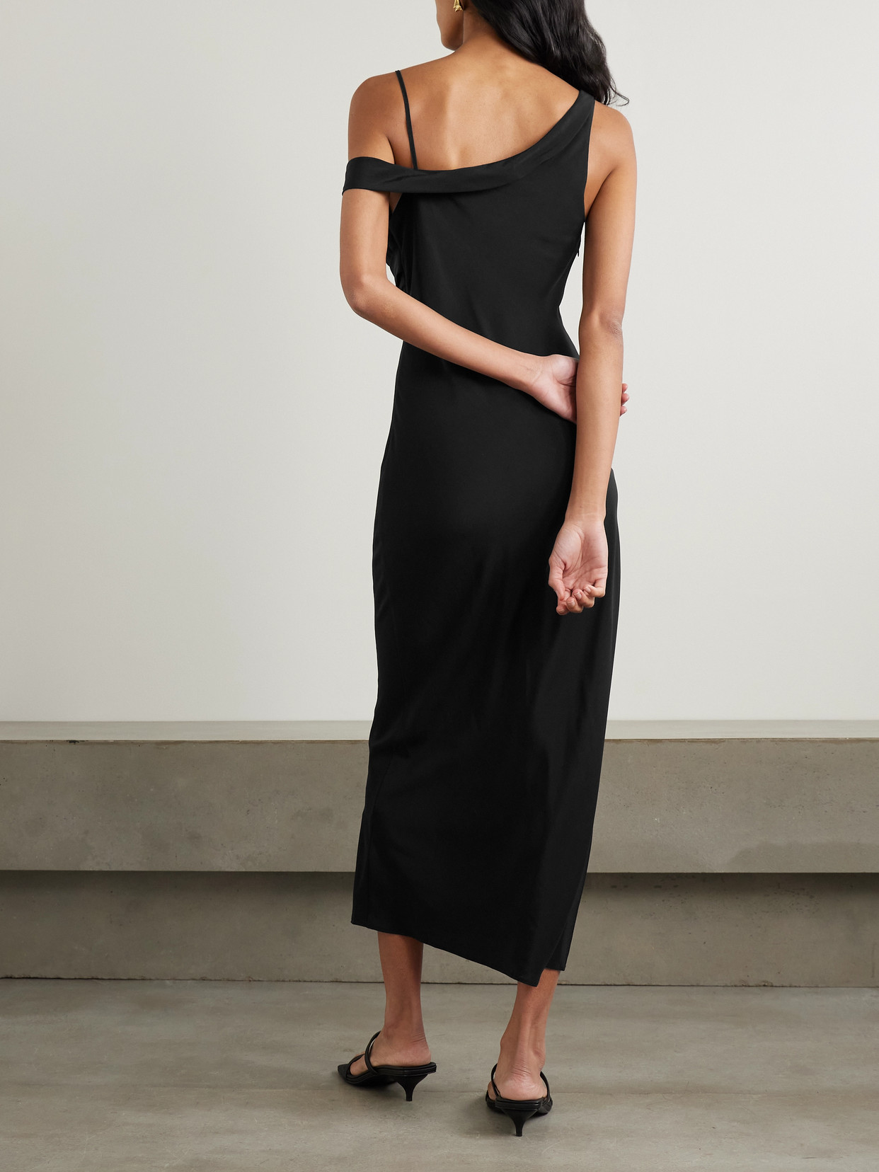 St Agni Draped Silk Midi Dress In Black
