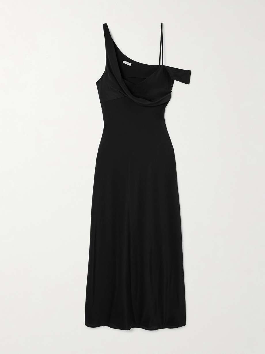 draped silk midi dress