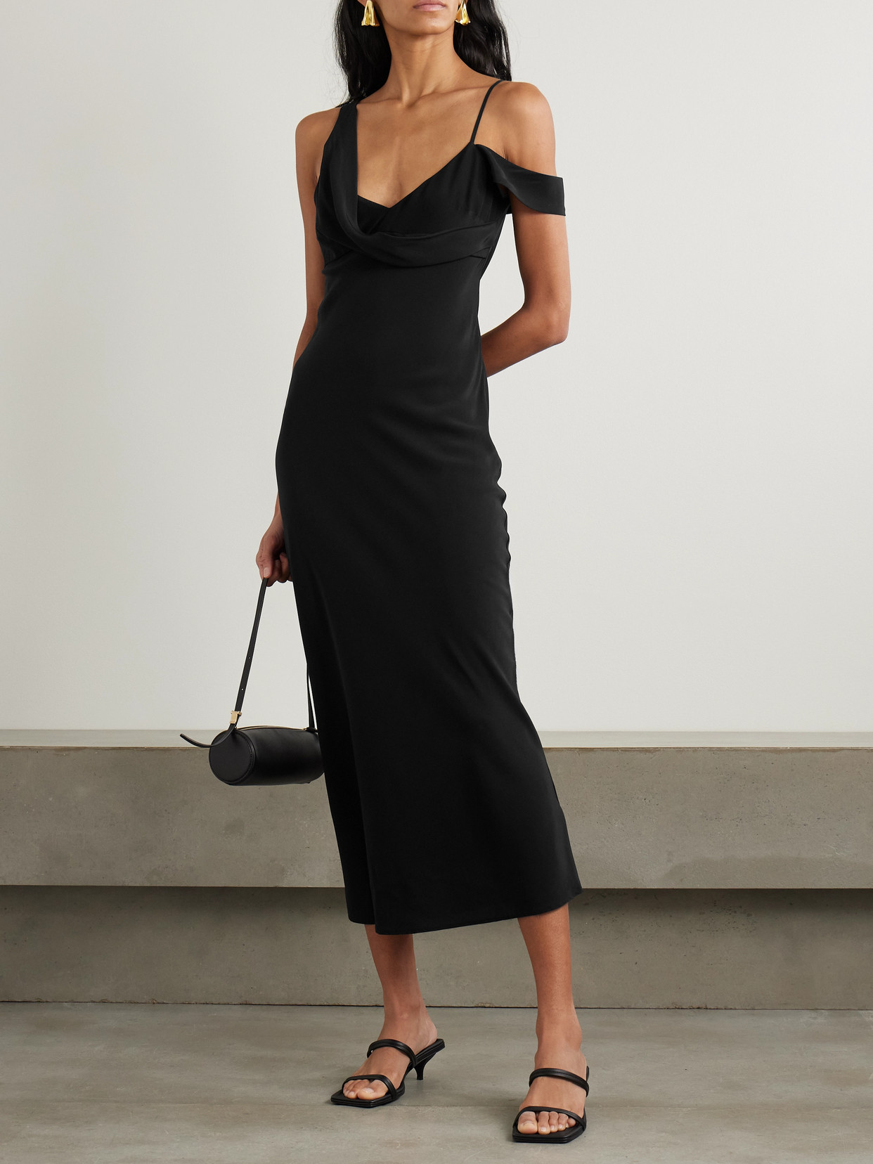 St Agni Draped Silk Midi Dress In Black
